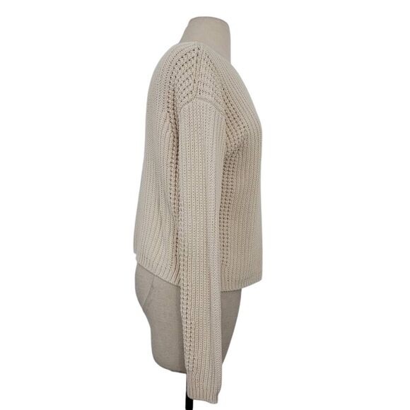 Vince Italian Cotton Waffle Stitch Sweater Sz S Beige Cream Thick Minimalist - Picture 5 of 11